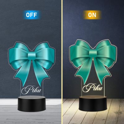 Personalized Turquoise Bow Theme LED Night Light Lamp Custom with Name Girls Room Decor Birthday Gift for Girls Return Gift for Girl Warm White Light & USB Powered